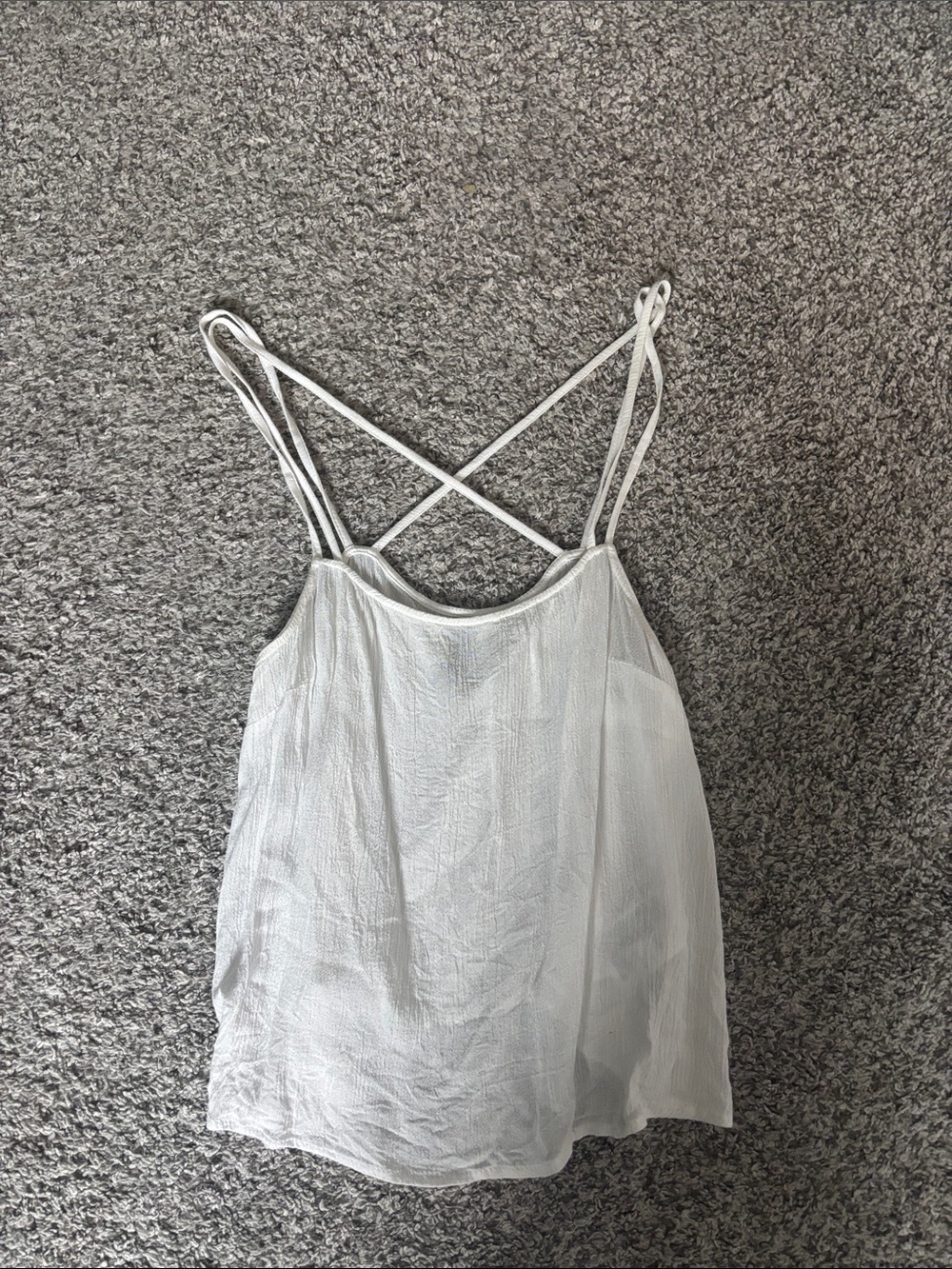 Divided White Crinkled Spaghetti Strap Tank Top